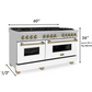ZLINE Autograph 60" 7.4 cu. ft. Legacy Dual Fuel Range with 9 Burner Gas Cooktop and 2 Electric Convection Ovens in Satin Stainless Steel with White Matte Doors and Champagne Bronze Accents, RASZ-WM-60-CB