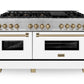 ZLINE Autograph 60" 7.4 cu. ft. Legacy Dual Fuel Range with 9 Burner Gas Cooktop and 2 Electric Convection Ovens in Satin Stainless Steel with White Matte Doors and Champagne Bronze Accents, RASZ-WM-60-CB