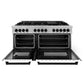 ZLINE Autograph 60" 7.4 cu. ft. Legacy Dual Fuel Range with 9 Burner Gas Cooktop and 2 Electric Convection Ovens in Satin Stainless Steel with White Matte Doors and Matte Black Accents, RASZ-WM-60-MB