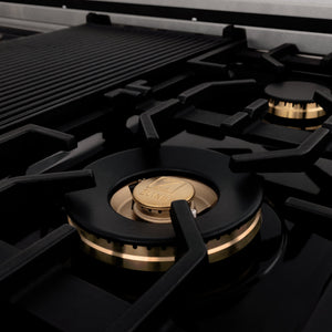 ZLINE 48" Legacy Gas Rangetop with 6 Brass Burners and Porcelain Cooktop in Satin Stainless Steel with Griddle, RTS-BR-GR-48