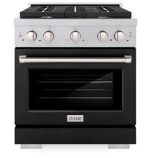 ZLINE 30" 4.2 cu. ft. Paramount Gas Range with 4 Burner Cooktop and Convection Gas Oven in Satin Stainless Steel with Black Matte Door, SGRS-BLM-30