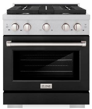 ZLINE 30" 4.2 cu. ft. Paramount Dual Fuel Range with 4 Burner Gas Cooktop and Electric Convection Oven in Satin Stainless Steel with Black Matte Door, SDRS-BLM-30