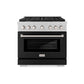 ZLINE 36" 5.2 cu. ft. Paramount Dual Fuel Range with 6 Burner Gas Cooktop and Electric Convection Oven in Satin Stainless Steel with Black Matte Door, SDRS-BLM-36