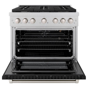ZLINE 36" 5.2 cu. ft. Paramount Dual Fuel Range with 6 Burner Gas Cooktop and Electric Convection Oven in Satin Stainless Steel with Black Matte Door, SDRS-BLM-36