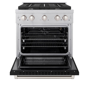 ZLINE 30" 4.2 cu. ft. Paramount Gas Range with 4 Burner Cooktop and Convection Gas Oven in Satin Stainless Steel with Black Matte Door, SGRS-BLM-30