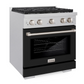 ZLINE 30" 4.2 cu. ft. Paramount Gas Range with 4 Burner Cooktop and Convection Gas Oven in Satin Stainless Steel with Black Matte Door, SGRS-BLM-30