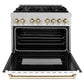 ZLINE Autograph 36" 4.6 cu. ft. Legacy Dual Fuel Range with 6 Burner Gas Cooktop and Electric Convection Oven in Satin Stainless Steel with White Matte Door and Polished Gold Accents, RASZ-WM-36-G