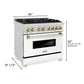 ZLINE Autograph 36" 4.6 cu. ft. Legacy Dual Fuel Range with 6 Burner Gas Cooktop and Electric Convection Oven in Satin Stainless Steel with White Matte Door and Polished Gold Accents, RASZ-WM-36-G