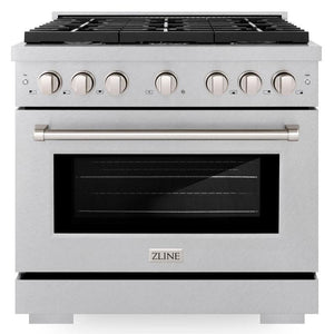 ZLINE 36" 5.2 cu. ft. Paramount Dual Fuel Range with 6 Burner Gas Cooktop and Electric Convection Oven in Satin Stainless Steel, SDRS-36