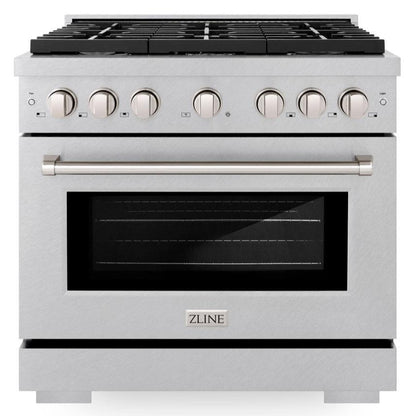 ZLINE 36" 5.2 cu. ft. Paramount Dual Fuel Range with 6 Burner Gas Cooktop and Electric Convection Oven in Satin Stainless Steel, SDRS-36