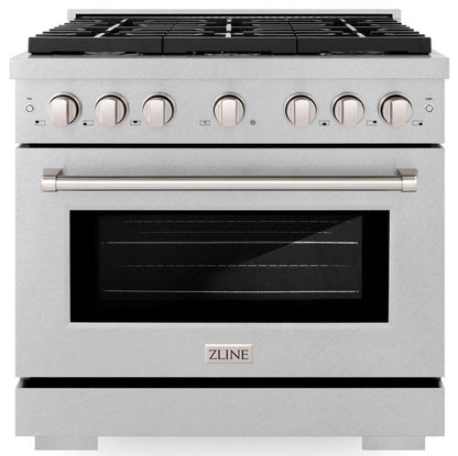 ZLINE 36" 5.2 cu. ft. Paramount Dual Fuel Range with Gas Cooktop and Electric Convection Oven in Satin Stainless Steel with 6 Brass Burners, SDRS-BR-36
