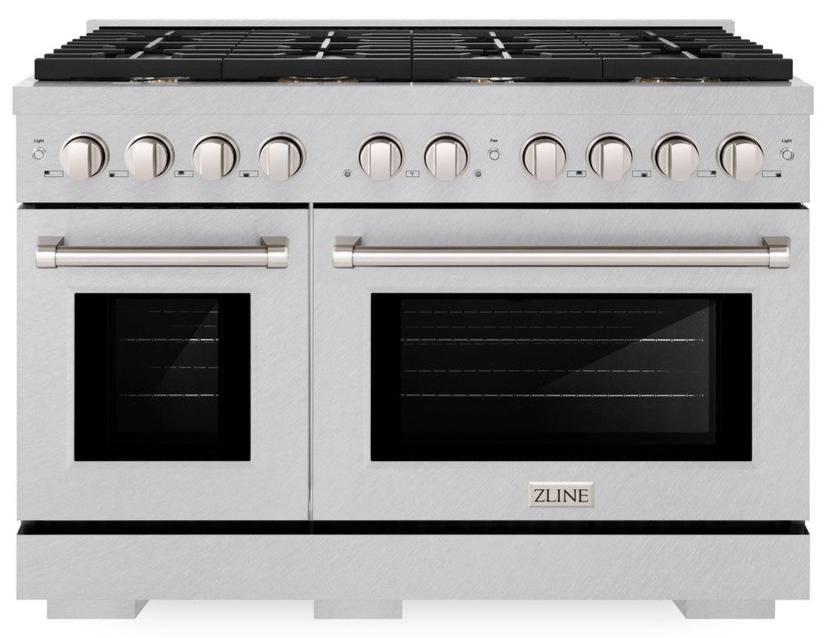 ZLINE 48" 6.7 cu. ft. Paramount Double Oven Dual Fuel Range in Satin Stainless Steel with 8 Brass Burners, SDRS-BR-48