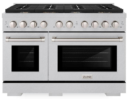 ZLINE 48" 6.7 cu. ft. Paramount Double Oven Dual Fuel Range in Satin Stainless Steel with 8 Brass Burners, SDRS-BR-48