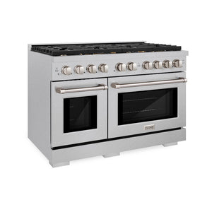 ZLINE 48" 6.7 cu. ft. Paramount Double Oven Dual Fuel Range in Satin Stainless Steel with 8 Brass Burners, SDRS-BR-48