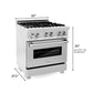 ZLINE 30" 4.0 cu. ft. Legacy Dual Fuel Range with 4 Burner Gas Cooktop and Electric Convection Oven in Satin Stainless Steel with Griddle, RAS-SN-GR-30