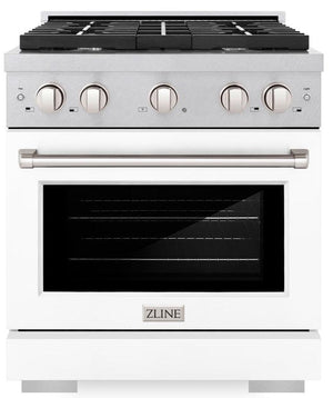 ZLINE 30" 4.2 cu. ft. Paramount Dual Fuel Range with 4 Burner Gas Cooktop and Electric Convection Oven in Satin Stainless Steel with White Matte Door, SDRS-WM-30