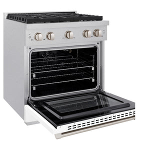 ZLINE 30" 4.2 cu. ft. Paramount Dual Fuel Range with 4 Burner Gas Cooktop and Electric Convection Oven in Satin Stainless Steel with White Matte Door, SDRS-WM-30