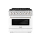ZLINE 36" 5.2 cu. ft. Paramount Dual Fuel Range with 6 Burner Gas Cooktop and Electric Convection Oven in Satin Stainless Steel with White Matte Door, SDRS-WM-36