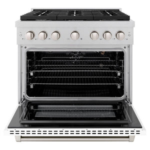 ZLINE 36" 5.2 cu. ft. Paramount Dual Fuel Range with 6 Burner Gas Cooktop and Electric Convection Oven in Satin Stainless Steel with White Matte Door, SDRS-WM-36