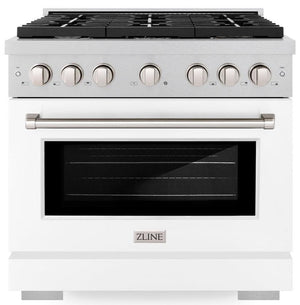 ZLINE 36" 5.2 cu. ft. Paramount Dual Fuel Range with 6 Burner Gas Cooktop and Electric Convection Oven in Satin Stainless Steel with White Matte Door, SDRS-WM-36