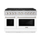 ZLINE 48" 6.7 cu. ft. Paramount Double Oven Dual Fuel Range with 8 Burner Gas Cooktop in Satin Stainless Steel with White Matte Doors, SDRS-WM-48