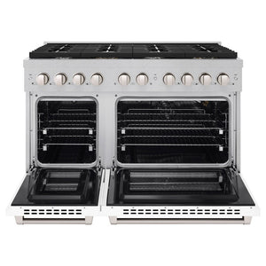 ZLINE 48" 6.7 cu. ft. Paramount Double Oven Dual Fuel Range with 8 Burner Gas Cooktop in Satin Stainless Steel with White Matte Doors, SDRS-WM-48