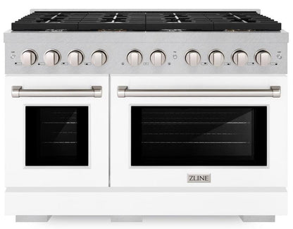 ZLINE 48" 6.7 cu. ft. Paramount Double Oven Dual Fuel Range with 8 Burner Gas Cooktop in Satin Stainless Steel with White Matte Doors, SDRS-WM-48