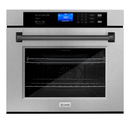 ZLINE 30" Autograph Professional True Convection Single Wall Oven with Air Fry and Self Clean in Satin Stainless Steel with Matte Black Handle, WASSZ-30-MB