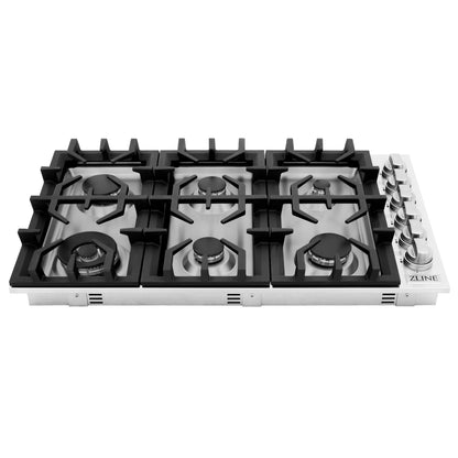 ZLINE 36 in. Stainless Steel Dropin Cooktop with 6 Gas Burners, RC36