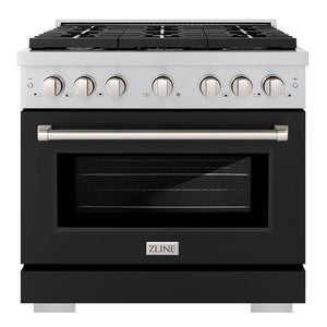ZLINE Paramount 36" 5.2 cu. ft. Gas Range with Convection Oven in Stainless Steel with Black Matte Door, SGR-BLM-36