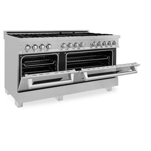 ZLINE 60" 7.4 cu. ft. Legacy Dual Fuel Range with 9 Burner Gas Cooktop and 2 Electric Convection Ovens in Satin Stainless Steel, RAS-SN-60