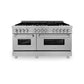 ZLINE 60" 7.4 cu. ft. Legacy Dual Fuel Range with 9 Burner Gas Cooktop and 2 Electric Convection Ovens in Satin Stainless Steel, RAS-SN-60