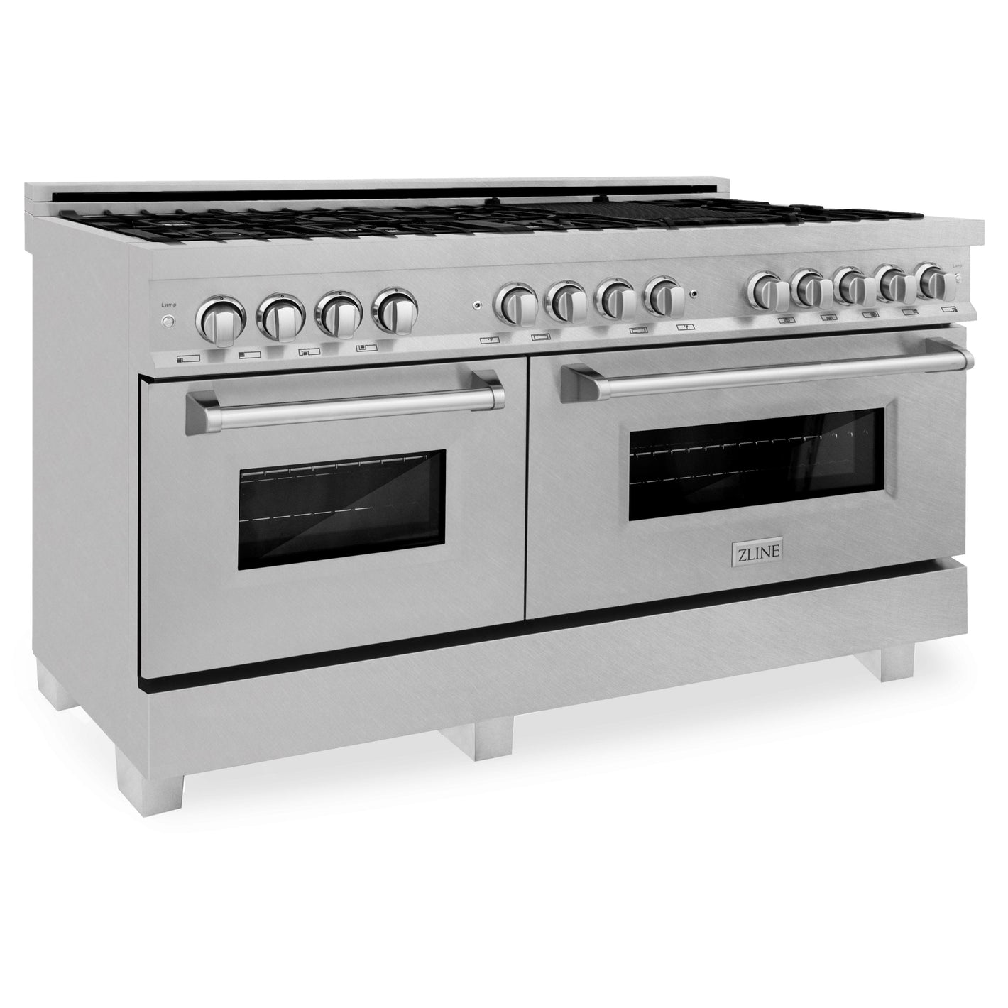 ZLINE 60" 7.4 cu. ft. Legacy Dual Fuel Range with 9 Burner Gas Cooktop and 2 Electric Convection Ovens in Satin Stainless Steel, RAS-SN-60
