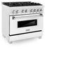 ZLINE 36" 4.6 cu. ft. Legacy Dual Fuel Range with 6 Burner Gas Cooktop and Electric Convection Oven in Satin Stainless Steel and White Matte Door, RAS-WM-36