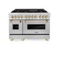 ZLINE Autograph 48" 6.0 cu. ft. Dual Fuel Range in Stainless Steel with Gold Accents, RAZ-48-G