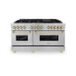 ZLINE Autograph 60" 7.4 cu. ft. Dual Fuel Range in Stainless Steel with Gold Accents, RAZ-60-G