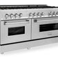 ZLINE 60 in. Professional Gas Burner with Brass Burners, 7.6 cu. ft. Electric Oven in Stainless Steel, RA-BR-60
