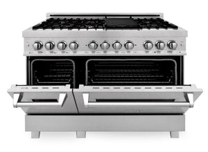 ZLINE 48" 6.0 cu. ft. Legacy Dual Fuel Range with 7 Burner Gas Cooktop and 2 Electric Ovens in Satin Stainless Steel, RAS-SN-48