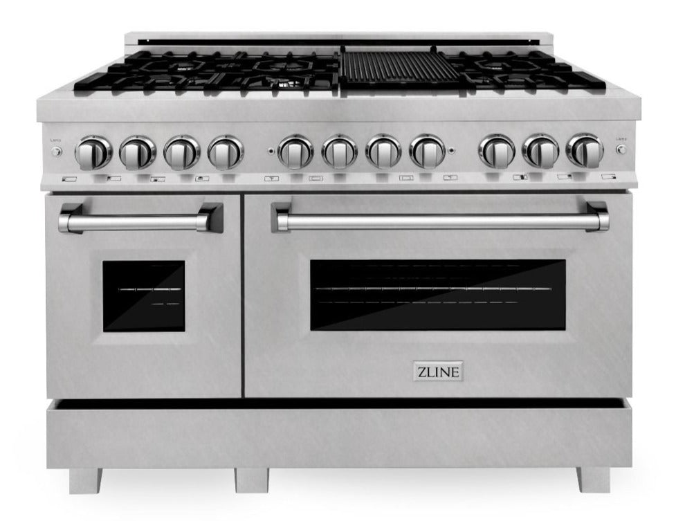 ZLINE 48" 6.0 cu. ft. Legacy Dual Fuel Range with 7 Burner Gas Cooktop and 2 Electric Ovens in Satin Stainless Steel, RAS-SN-48