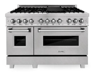 ZLINE 48" 6.0 cu. ft. Legacy Dual Fuel Range with 7 Burner Gas Cooktop and 2 Electric Ovens in Satin Stainless Steel, RAS-SN-48