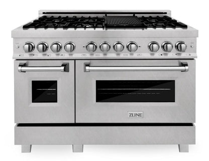 ZLINE 48" 6.0 cu. ft. Legacy Dual Fuel Range with 7 Burner Gas Cooktop and 2 Electric Ovens in Satin Stainless Steel, RAS-SN-48