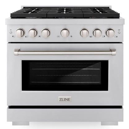 ZLINE 36" 5.2 cu. ft. Paramount Dual Fuel Range in Stainless Steel with 6 Brass Burners, SDR-BR-36