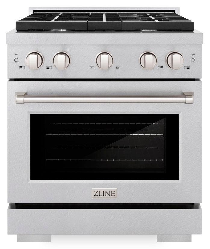 ZLINE 30" 4.2 cu. ft. Paramount Dual Fuel Range with 4 Burner Gas Cooktop and Electric Convection Oven in Satin Stainless Steel, SDRS-30