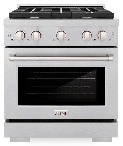 ZLINE 30" 4.2 cu. ft. Paramount Dual Fuel Range with 4 Burner Gas Cooktop and Electric Convection Oven in Satin Stainless Steel, SDRS-30