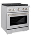 ZLINE 30" 4.2 cu. ft. Paramount Dual Fuel Range with 4 Burner Gas Cooktop and Electric Convection Oven in Satin Stainless Steel, SDRS-30