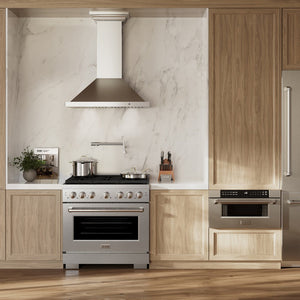 ZLINE 36" 5.2 cu. ft. Paramount Dual Fuel Range with Gas Cooktop and Electric Convection Oven in Satin Stainless Steel with 6 Brass Burners, SDRS-BR-36