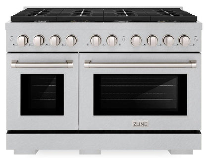 ZLINE 48" 6.7 cu. ft. Paramount Double Oven Dual Fuel Range with 8 Burner Gas Cooktop in Satin Stainless Steel, SDRS-48