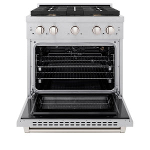 ZLINE 30" 4.2 cu. ft. Paramount Dual Fuel Range with Gas Cooktop and Electric Convection Oven in Satin Stainless Steel with 4 Brass Burners, SDRS-BR-30