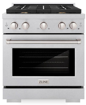ZLINE 30" 4.2 cu. ft. Paramount Dual Fuel Range with Gas Cooktop and Electric Convection Oven in Satin Stainless Steel with 4 Brass Burners, SDRS-BR-30