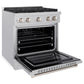 ZLINE 30" 4.2 cu. ft. Paramount Dual Fuel Range with Gas Cooktop and Electric Convection Oven in Satin Stainless Steel with 4 Brass Burners, SDRS-BR-30